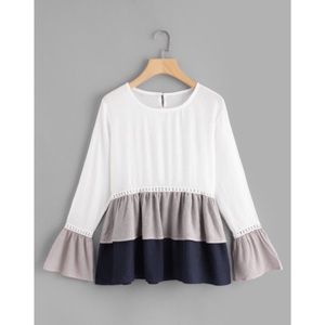 Flounce Sleeve Ruffle Hem Blouse